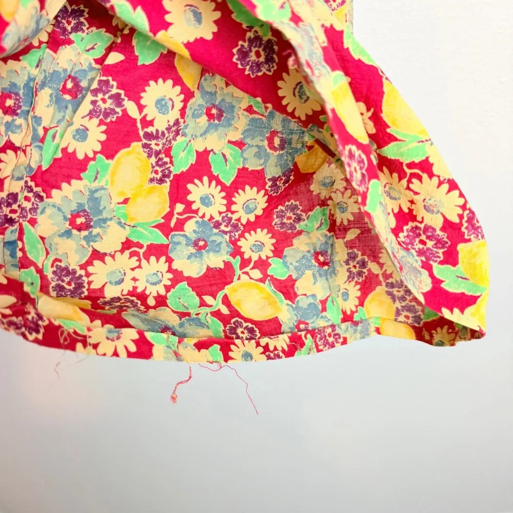 Polo Ralph Lauren Girls Red Floral Lemon Print Sun Dress Size 7 Button Front
